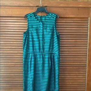 Ann Taylor Teal and Black Striped Midi Dress